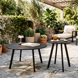 2-Piece Round Nesting Coffee Table Set, Modern Black Metal Side & End Tables, Space-Saving Accent Table Set for Living Room, Bedroom, Balcony, Patio, Indoor & Outdoor Use