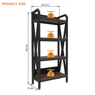 56.3" 4-Tier Bakers Rack | Metal & Wooden Kitchen Storage Shelves, 25.6" Length