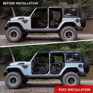 Tube Doors with Side View Mirror for 2018-2024 Jeep Wrangler JL JLU & Gladiator JT 4-Doors (Includes 4XE) 4-piece set Off Road Summer Trail Adventure