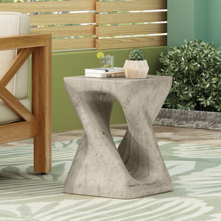 MGO Twist Shape Side Table – Grey Wood-Look Texture, Modern Accent Table for Living Room, Bedroom, or Office