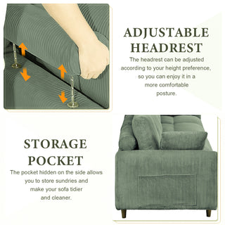 Modern U-Shape Modular Sectional Sofa - 6-Seat Corduroy, Olive Green