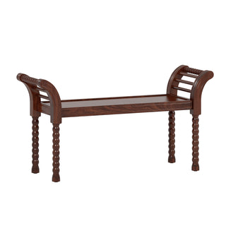 Elegant Retro Style Bench with Turned Legs, Bed End Bench for Bedroom or Living Room Decor, Walnut