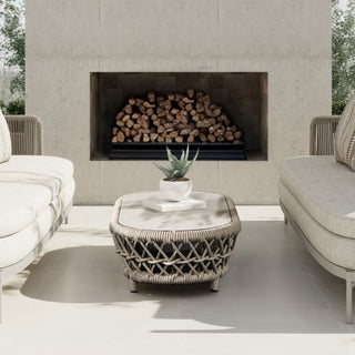 Everly 43.5' Oval Woven Patio Coffee Table Light Beige Olefin