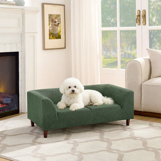 Pet sofa with backrest and armrests, modern rectangular pet sofa suitable for small and medium dogs, soft cushion comfortable dog sofa,-OLIVE GREEN