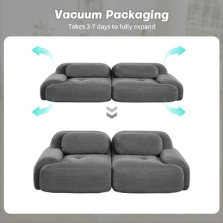 82'' Grey Modular Corduroy Loveseat | Curved Armrest Cloud Sofa luxury