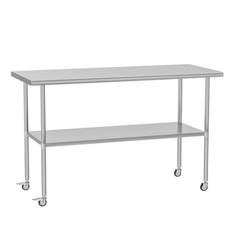 30x60 Inch Stainless Steel Table with Wheels | Commercial Metal Prep Table with Adjustable Undershelf