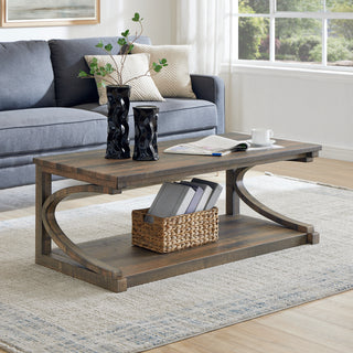 Unique Solid Wood Coffee Table – 48" Modern Center Table with Storage, Special Shape Design for Living Room, Kitchen, and Apartment Dining