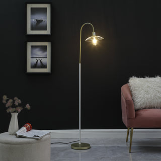 64.25" Industrial Farmhouse Pendant Cage Floor Lamp | Satin Matte Gold & White Metal
