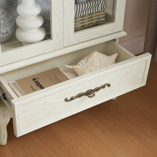 Curio Cabinet Lighted Glass Cabinet Glass Wine Cabinet Curio Display Cabinet with Adjustable Glass Shelves 2 Doors and 1 drawer Cabinet Sideboard With Bulb Included Antique White