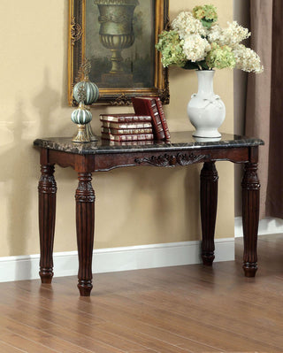 Traditional Espresso Solid Wood SOFA Table w/ Faux Marble Top | Intricate Carved Console Table | Classic Luxury Living Room, Entryway, & Hallway Furniture Accent