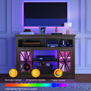 47 inch Farmhouse TV Stand with LED Lights, Brown