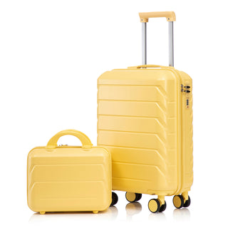 Yellow ABS Spinner Luggage Set with 14' Cosmetic Case, 20' & 14' Two-Piece Travel Kit, Durable Hard Shell with Combination Lock