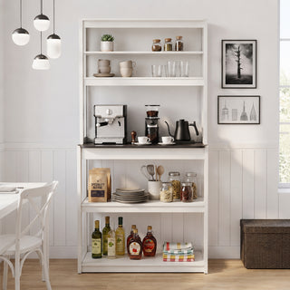 31.5' White and Black color 5-Tier Bakers Rack for Kitchen with Storage, Coffee Bar, Kitchen Shelves,  Microwave Stand