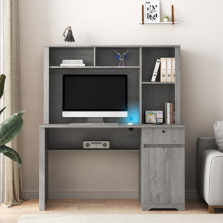 Computer Desk with Hutch & Bookshelf,Wood Executive Desk Teens Student Desk Writing Laptop Home Office Desk with Drawers,3 AC Outlets and 2 USB Charging Ports,Study Laptop Table for Home