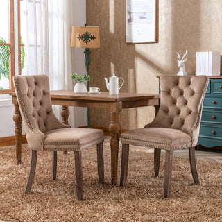 Nikki Collection Modern Tufted Velvet Dining Chairs – 2-Piece Set, Khaki Upholstered with Solid Wood Legs & Nailhead Trim, Contemporary High-End Dining Chairs SW2001KK