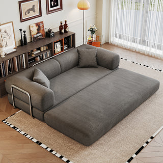78.8' Compression Sofa,Convertible Floor Sofa Bed-with Pillow Back Support Armrest,Comfy Futon Couch Sleeper Bed,Loveseats Boneless Modular Sectional Sofa,Corduroy fabric,for Living Room,Bedroom,Grey