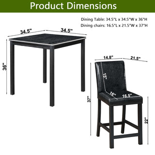 5PCs Counter Height Table Set, Wooden Kitchen Table Set with Square Table and 4 Upholstered Chairs, Counter Height Dining Table with Crystal Decoration and Chair Set for Kitchen, Dining Room, Black