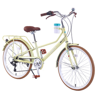 24 Inch Women's Cruiser Bike ,6 Speed Step-Through Commuter Bicycle with Rear Rack & Cup Holder, Adult City Bike