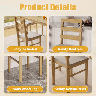 Original Wood 5-Piece Dining Table Set – 100% Solid Wood Rectangular Table and 4 Back Chairs, Practical Household Wooden Dining Room Furniture Set, Heavy Duty Minimalist Kitchen Table Set, 5-Pcs
