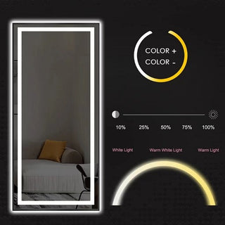 LED Full Length Mirror with Lights, Wide Standing Tall Full Size Mirror, Large Floor Mirror for Bedroom, Lighted Full Body Dressing Mirror with Stand Up Design