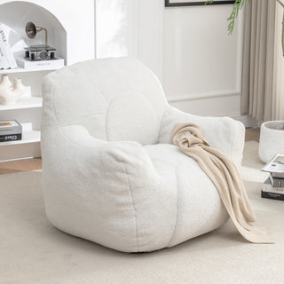 Teddy Fabric Bean Bag Chair Sofa with Filler | Tufted Memory Foam Lounger | Fluffy White Cozy Seating for Adults, Dorm, Apartment, & Living Room