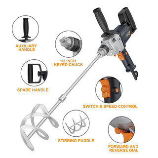 Drill Mixer Set with Spade Handle 1/2 inch Electric Corded Mixing Drill Machine 9A Motor Concrete Mud Mixer