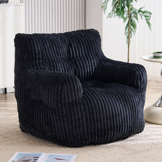 010-Soft Fluffy Corduroy Fabric Bean Bag Chair Filled With Memory Sponge,Black