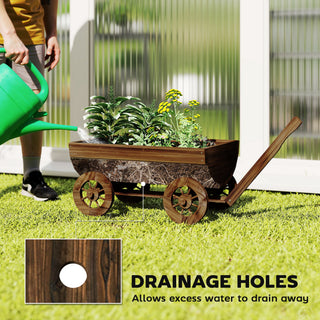 Outsunny Wooden Wagon Planter Box, Mobile Garden Planter with 4 Wheels, Small Wheelbarrow Wagon Flower Cart with Drainage Hole