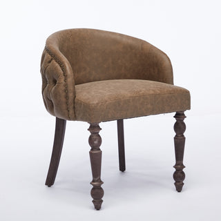 Hand-pulled buckle decoration PU Dining Chair,Accent Leisure Chair, Mid-Century Modern Arm Chair with Solid Wood Armrests and Legs, 1-Seat Cushioned Sofa for Living Room Bedroom,Brown color,SW1865BR