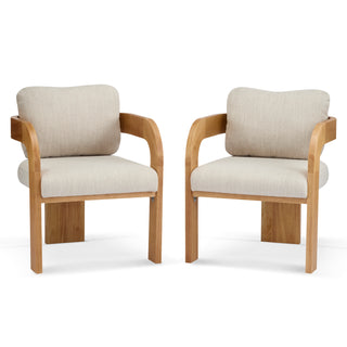 2-Pack Dining Chairs with Pillow Back – Beige Fabric Upholstered Chairs with Natural Solid Wood Frame