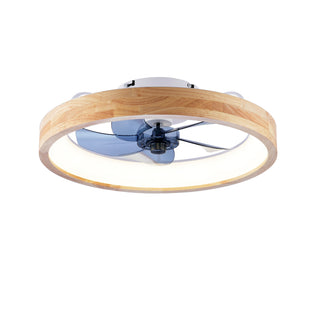 20' Ceiling Fans with Lights and Remote, 3000-6500K Dimmable Modern Flush Mount LED Fan Light, 6 Speeds, Quiet DC Motor For Living room, Bedroom,Kitchen----Wood+Matte White