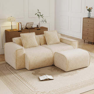Modular L-Shape Sectional Boneless Sofa with Ottoman, Light Camel