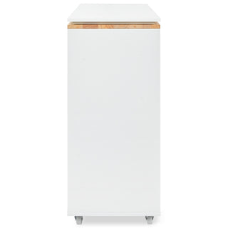 K&K Rolling Kitchen Island With Extended Table, Kitchen island on Wheels with LED Lights,Power Outlets and 2 Fluted Glass Doors, Kitchen Island with a Storage Compartment and Side 3 Open Shelves,White