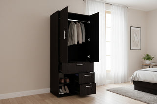Alpine Armoire Black | 2-Door Wardrobe with Hanging Rod and Shelves