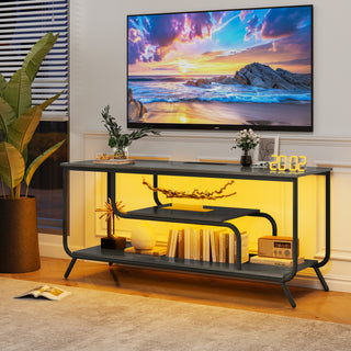 Modern Light Grey TV Stand with LED Lights and TV Socket – Fits TVs up to 55", Entertainment Console for Living Room or Bedroom