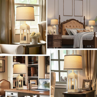 Table Lamp Set of 2 for Living Room, Farmhouse Rustic Bedside Lamps with USB A+C & Nightlight, 26" Dimmable Touch Control Nightstand Lamp for Bedroom Decor, Beige