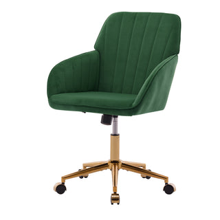 TY Ergonomic Office Chair with Adjustable Backrest and Armrests, Green Velvet Upholstery, Gold-Plated Base, Comfortable for Long Sitting at Home or Office