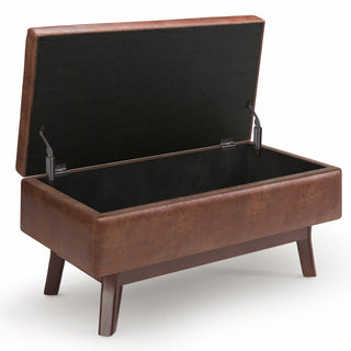 Owen 36 inch Wide Small Rectangular Storage Ottoman in Distressed Saddle Brown Vegan Leather