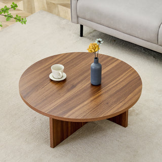 Versatile Round Coffee Table – Walnut-Finished MDF, Modern Minimalist Nordic Style, 31.5" Diameter

