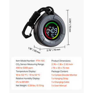 Carbon Dioxide Monitor CO2 Controller | NDIR Sensor with Temperature & Humidity Display | Portable CO2 Detector for Home, Office, Car & Outdoors
