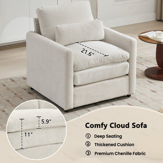 Beige Chenille Oversized Cloud Sofa - Cozy Double Cushion Upholstered Couch
