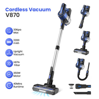 POWEART V870 BLUE Cordless Vacuum Cleaner | 30KPa Strong Suction, 350W Motor | Up to 45-Min Runtime, 8-in-1 Stick Handheld | Lightweight Pet Hair Vacuum for Hardwood & Carpet