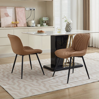Dining Chairs Set of 2 Mid Century Modern Kitchen Chair Comfortable Upholstered Faux Leather Dinner Chairs for Kitchen Dining Room, Khaki