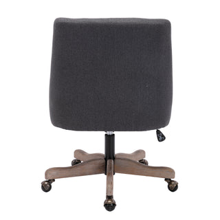 COOLMORE Office Chair Adjustable Height Swivel Chair with Wheels Linen Fabric Upholstered Computer Desk Chair with Wooden Legs (Charcoal grey Linen)