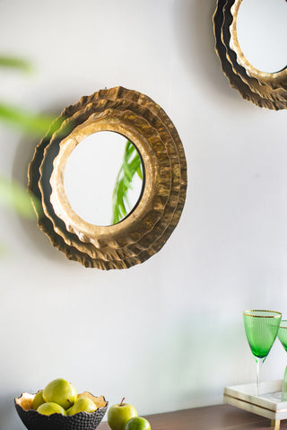 16' Round Wall Mirror with Gold Metal Frame, Mid-Century Modern Accent Mirror for Living Room