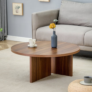 Versatile Round Coffee Table – Walnut-Finished MDF, Modern Minimalist Nordic Style, 31.5" Diameter

