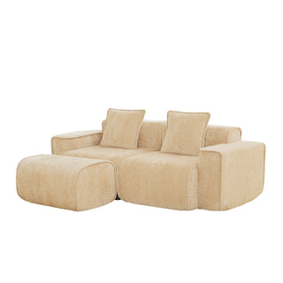 Modular L-Shape Sectional Boneless Sofa with Ottoman, Light Camel