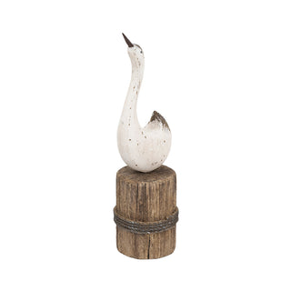 White Paulownia Wood Swan Sculpture, Brown Base