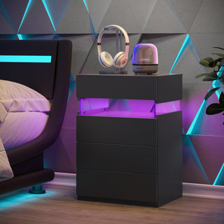 Black LED nightstand with 4 drawers, view 3