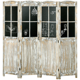 HOMCOM 4-Panel Room Divider – 5.6' Tall Farmhouse Style Folding Privacy Screen with Black Boards, Hinged Freestanding Partition Wall for Home & Office, Natural Wood